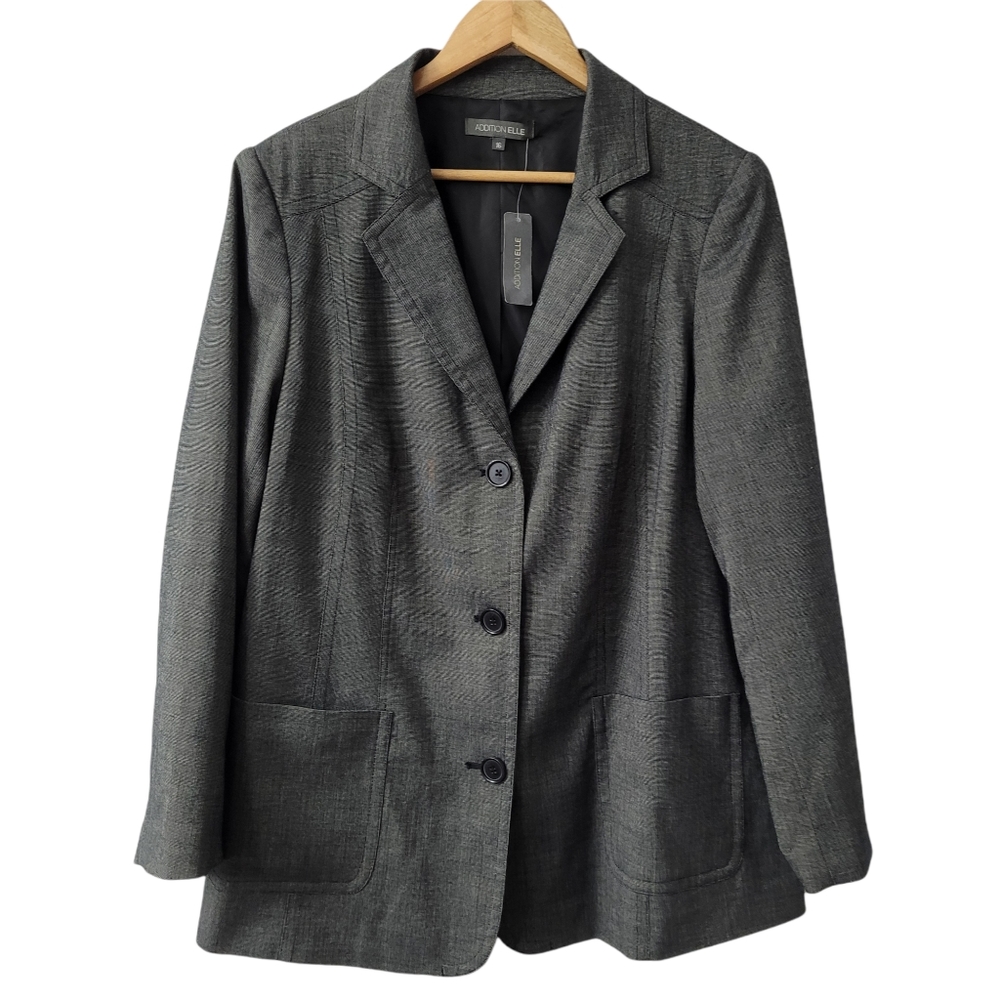 Vintage Woven Single Breast Blazer Textured Gray Plunging Notched Collar Jacket